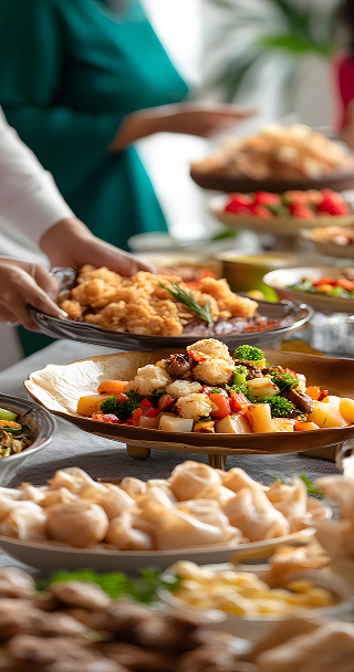 Presentación de platos variados realizados por nuestro chef privado a domicilio en un evento corporativo de Marbella