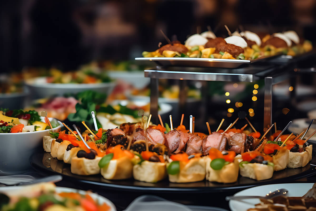 Presentación de varios platos para un catering cocinado por nuestro chef privado de Paebella en una fiesta particular de Marbella