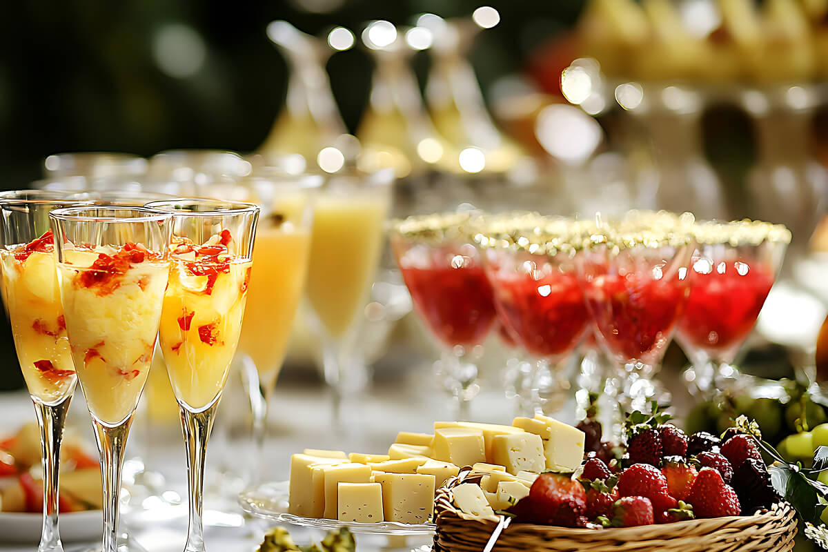 Presentación de varias bebidas y cócteles para un catering cocinado por nuestro cocinero privado de Paebella en una fiesta particular de Marbella