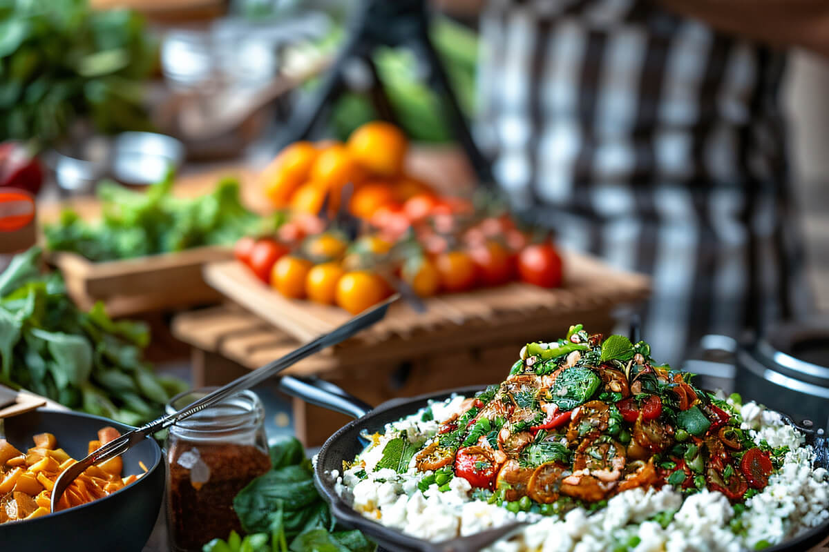 Presentación de varios platos para un catering cocinado por nuestro chef privado de Paebella en un evento corporativo de Marbella